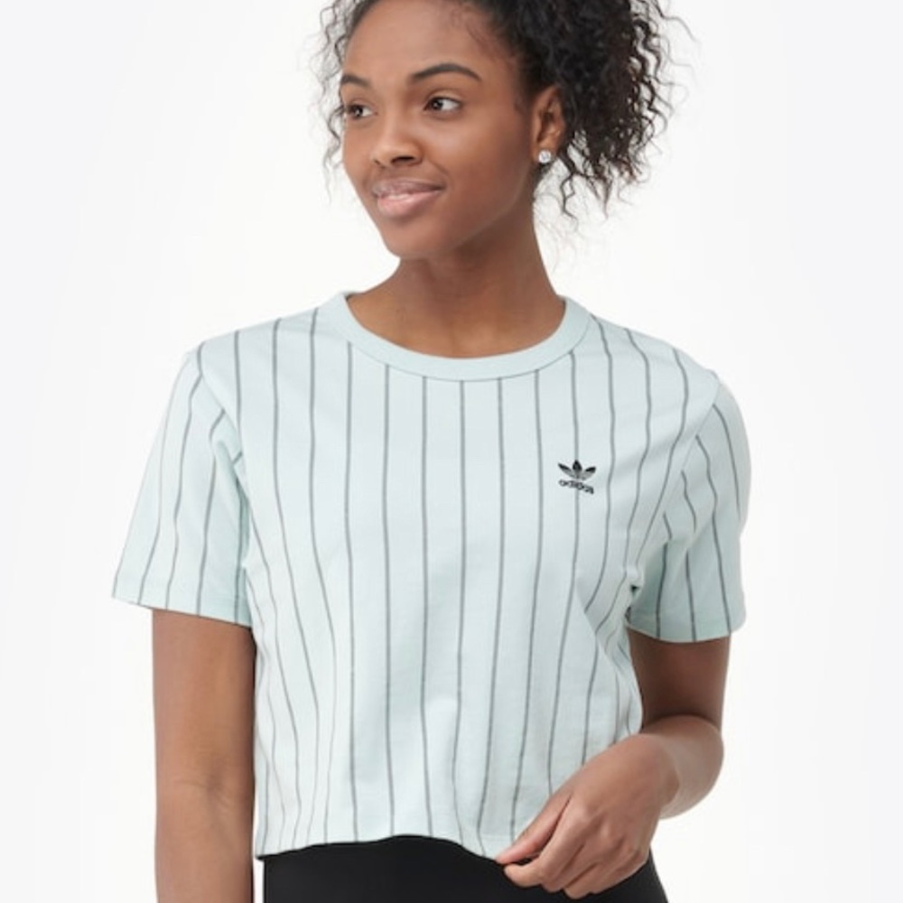 Adidas mint green striped crop tee XS